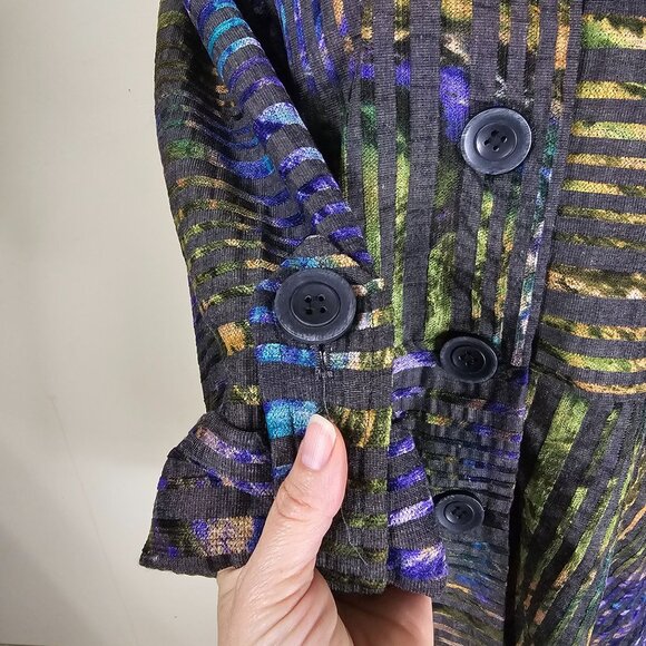Boho Chic Multicolor Button-Up Jacket L Back Zip Pleats Artsy Lagenlook Lagom - Picture 9 of 12